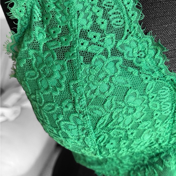 Aerie Bra Vibrant Green Lace Bralette Striped Mesh Scoop Size M - Picture 3 of 10